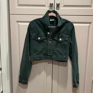 Urban Outfitters Dark Green Cropped Jean Jacket small gorgeous color